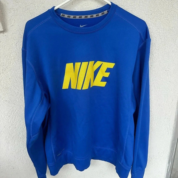 Nike Other - Nike Men's Blue Sweatshirt. Therma-fit. Yellow Nike logo. Size Large. Unisex